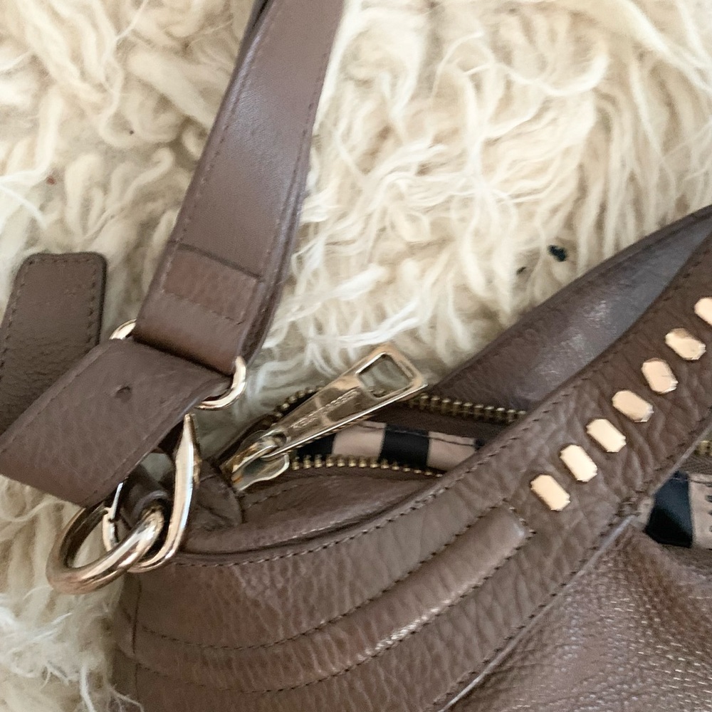 Kelsi Dagger | Pebbled Putty Stone Brown Leather Bag Hand Strap or Crossbody - Picture 10 of 16